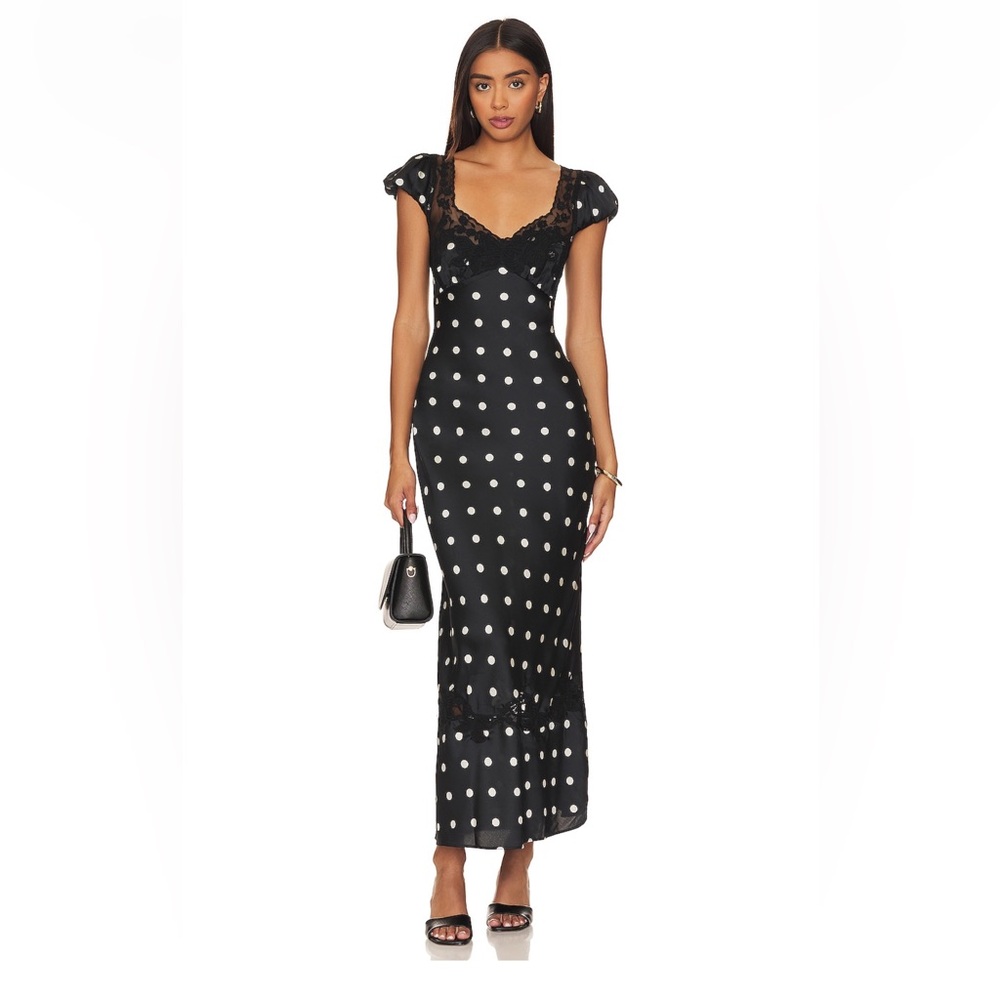 Free People Black Polka Dot Lace-Trim Maxi Dress